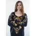 Boho Style Ukrainian Embroidered Folk  Blouse "Magic Herbs" golden on black